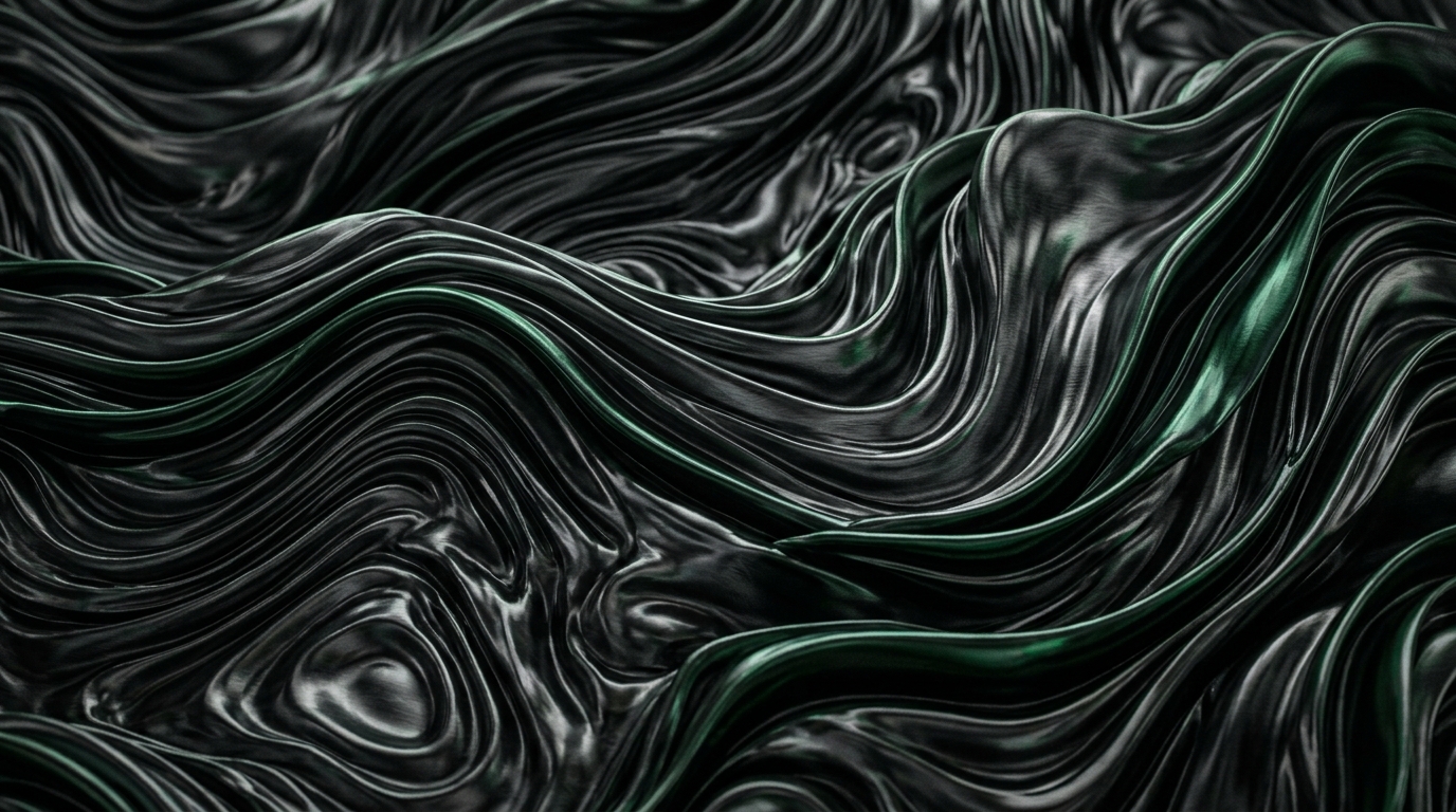 Abstract dark liquid-metal texture in onyx and emerald green
