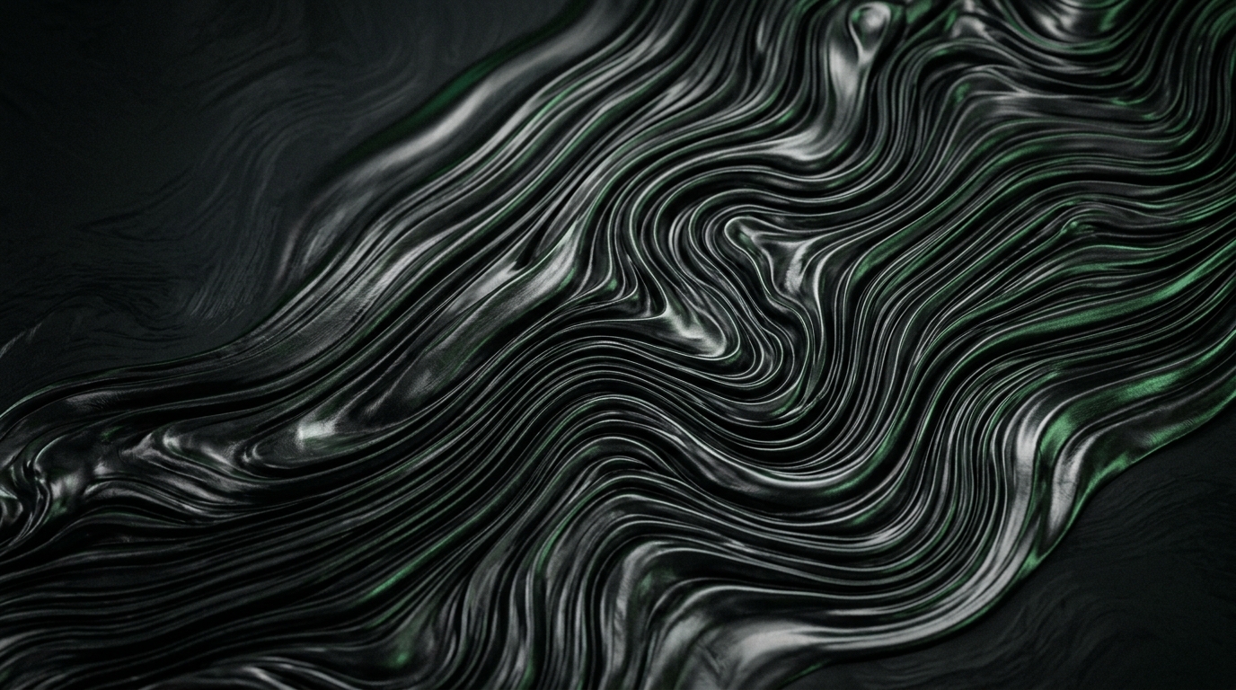 Abstrakte dunkle Flüssigmetall-Textur in Onyx und Racing Green