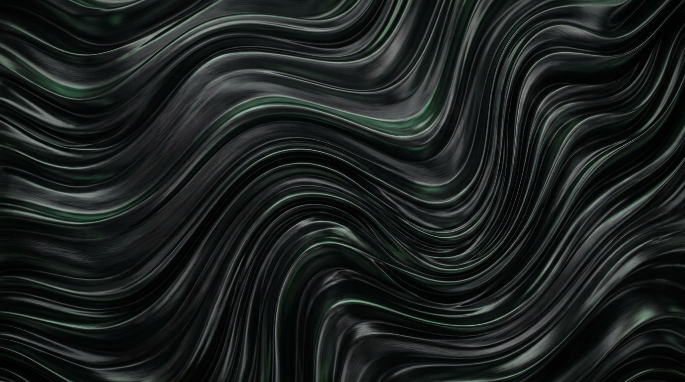 Abstract dark liquid-metal texture with flowing onyx and green folds