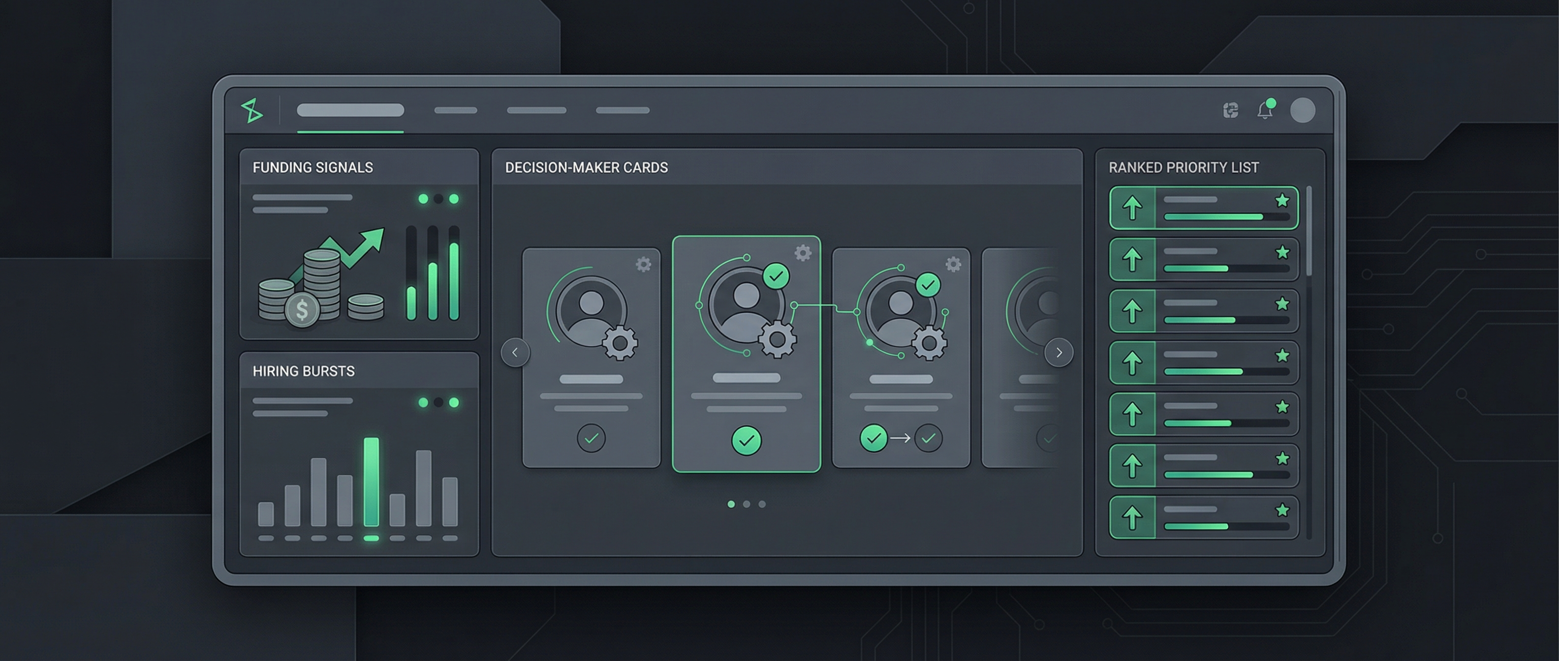 Business development tools for SaaS recruiters shown as a signal-led prospecting dashboard for software hiring teams