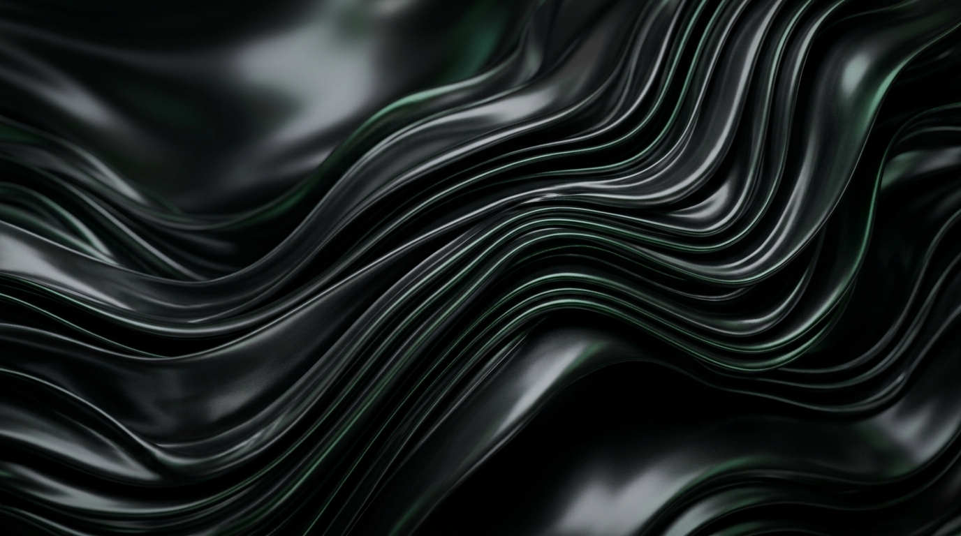 Abstract dark liquid-metal texture with layered, overlapping folds symbolising stacked signals
